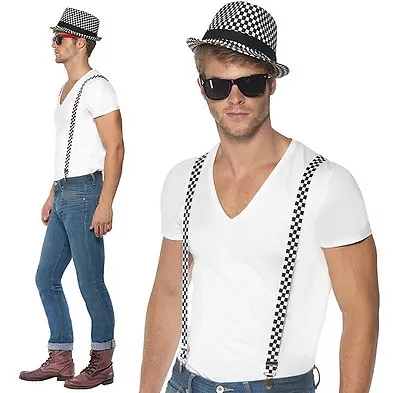 £22.99 • Buy Adult SKA Two Tone Fancy Dress Trilby Hat & Braces Checkered By Smiffys