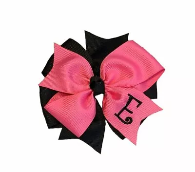 Hot Pink And Black Monogram Hair Bow • $7