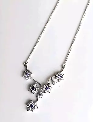 Pandora Sterling Silver White & Purple CZ Flower Necklace • $13.49