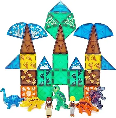 76-Piece Dinosaur Magnetic Tiles; Animal Magnet Tile Gift; Stem Building Set • $31.99