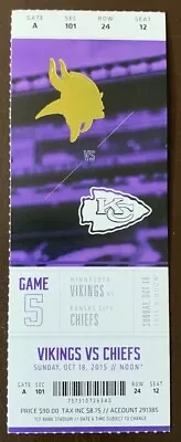 Minnesota Vikings 10/18/2015 NFL Ticket Stub Vs Kansas City Chiefs • $7.95