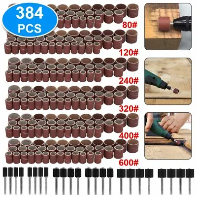384PCS Drum Sanding Kit For Grit Nail Drill Bits Dremel Accessories Rotary Tool  • £11.59