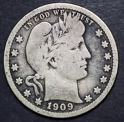 1909 Barber 90% Silver 24.3mm Quarter Dollar FREE SHIPPING • $11.50