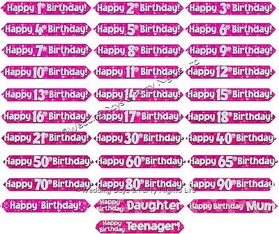 9ft Sparkly Fuchsia Pink Silver Foil Banner Birthday Party Wall Door Decorations • £1.99