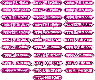 9ft Sparkly Fuchsia Pink Silver Foil Banner Birthday Party Wall Door Decorations • £1.98