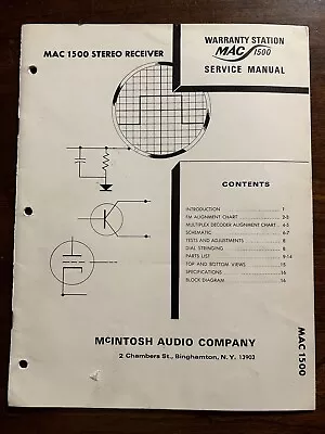 McIntosh MAC1500 Stereo Receiver Service Manual Genuine Original Rare MAC 1500 • $99.99