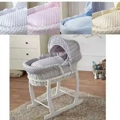 Luxury Baby Wicker Moses Basket Full Set With Rocking Stand And Deluxe Mattress • £54.95