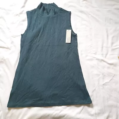 Croft & Barrow Size S (4-6) Teal Mock Neck Turtleneck Sleeveless Tank Top #A804 • $18.95