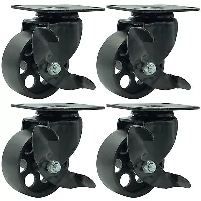 4 All Black Metal Swivel Plate Caster Wheels W/ Brake Heavy Duty (3  W/ Brake) • $29.99