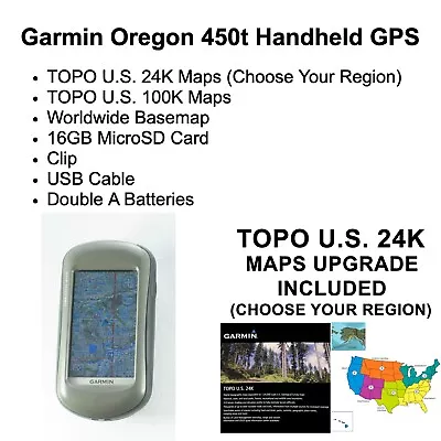 Garmin Oregon 450t W/ Maps Upgrade TOPO US 24K High Detail Topographic Handheld • $149