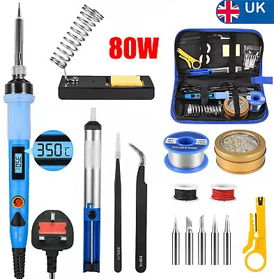 Soldering Iron Kit 80W Solder Wire Tips Cleaner Welding Irons Stand Tools Pump • £17.99