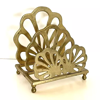 Vintage Brass Scallop Shell Letter Napkin Holder Footed The Import Collection • $25.95