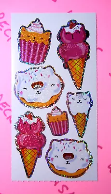 Cat Face Ice Cream & Donuts Laser Stickers Mini Sheet • $2.26