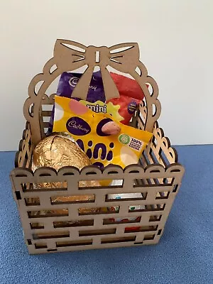 £4.99 • Buy Wooden MDF Easter Basket, Craft Blanks To Be Decorated With Bow Handle