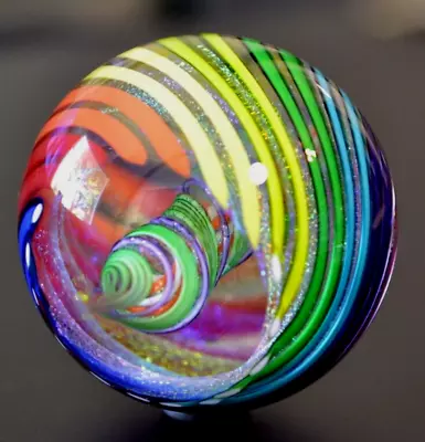 James Alloway Glass Marble/2.617 -dichroic Rainbow Vortex #3312-&stand/fast Ship • $674.99