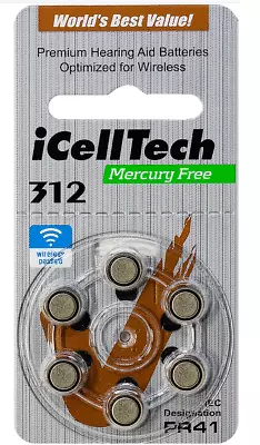 60 ICellTech Size 312 PR41 P312 MF Zinc Air Hearing Aid Batteries Expires 2026 • $17.99