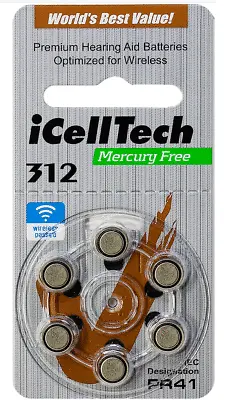 60 X ICellTech Size 312 PR41 P312 PREMIUM Hearing Aid Batteries Expires 2026 • $14.75