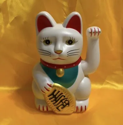 Maneki Neko Welcoming Lucky Beckoning Hands Waving Fortune Cat- White5”H • $17.95