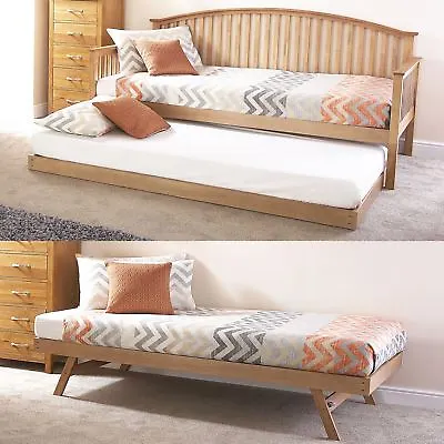 Madrid Wooden 3ft Single Day Bed Frame & Trundle Guest Traditional Bedstead Oak • £139.99