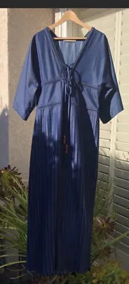Veronique Branquinho Womens Ink Blue Pleated Maxi Dress Size 40/Small EUC • $125