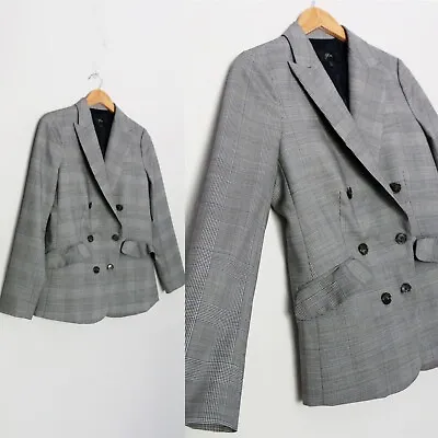 J.Crew Glen Plaid Ruffle Pocket Blazer Size 4 Wool Spandex Stretch Gray $248 • $53.99