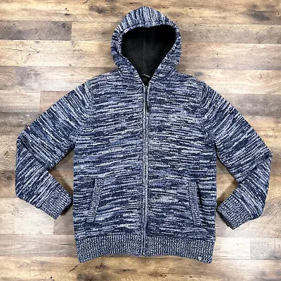 North Face Mens Sweater Large Blue Hooded Sherpa Lined Zip Up Outdoor Hoodie • $32