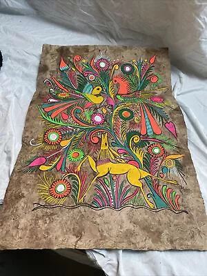 Mexican Folk Art Painting On Amate Bark Birds Floral 16  X 24  • $27.99