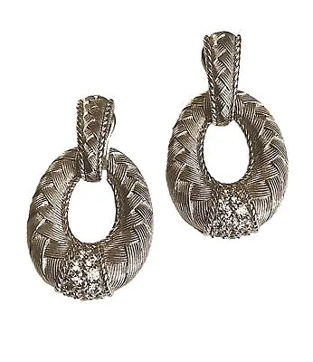 Judith Ripka Sterling Silver 925 & CZ Door Knocker Clip On Earrings W/ Pouch • $115.99