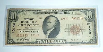 National Banknote Currency JEFFERSON CITY Missouri Series 1929 $10 Ty2 #13142 • $124.50