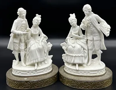 Old Pair Of Porcelain Figurines Metal Lamp Base French Couple Mini Table Lamps • $31.49
