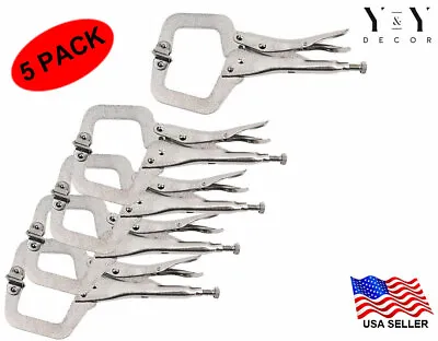 11  Locking C Clamp Pliers 5pc Set With Swivel Pads Welding Vise Clamps Holding • $34.99