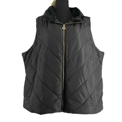 Michael Kors Quilted Vest Faux Fur Collar Black Mountain Cottage Spring Sz 1X • $100