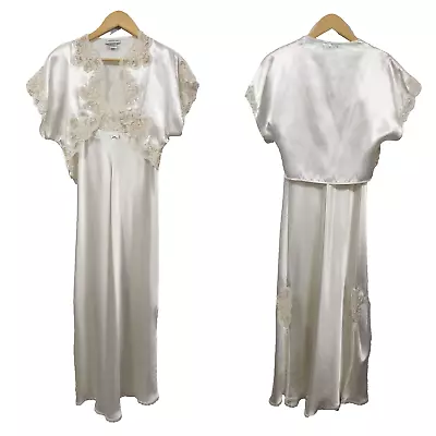 Vintage Jones New York Ivory Satin Bolero & Nightgown Peignoir Set Womens Size S • $119.95