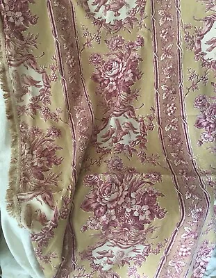 Gorgeous Antique French Floral Love Bird Linen Fabric Long Curtain ~ Raspberry • $395