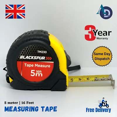 5M Retractable Metal Tape Measure Self Power Grip Lock Measuring Metric Imperial • £3.90