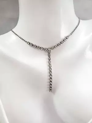 Silver Tone Ball Chain Thin Choker Necklace With White Stones • $0.99