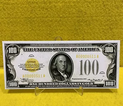 $3 • Buy 1934 One Hundred Dollar Bill (sticker!)  Low Serial Number (read Description!)