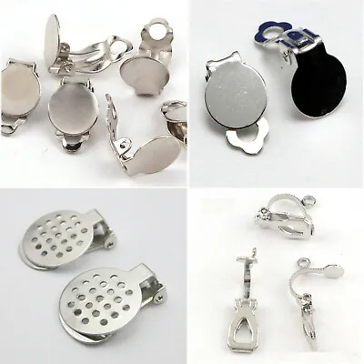 Craft DIY Dull Silver Tone Clip On Ear Snap Dangle Earring With Pad Finding • £3.83