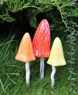 Garden Ornaments Ceramic Toadstools Fairy Garden Tinkling  Mushrooms  PS1014 • £17.95