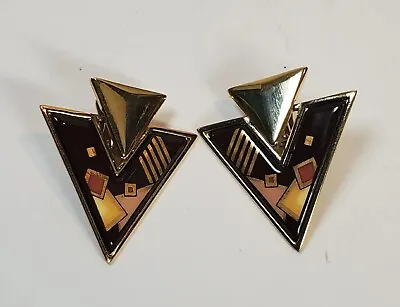 Vtg Michaela Frey Team Art Deco Style Gold Tone Clip-on Earring Back And Gold • $190