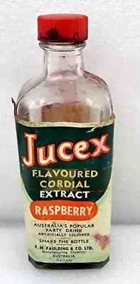 Rare Vintage JUCEX CORDIAL RASPBERRY EXTRACT Clear Glass Bottle Faulding 13cm • $25