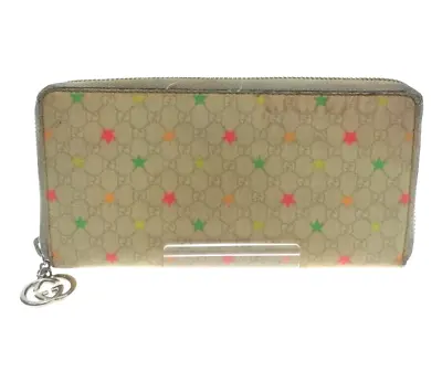 Auth Used GUCCI Purse Leather Long Wallet Italy K02892 Supreme PVC Ivory STAR • $186