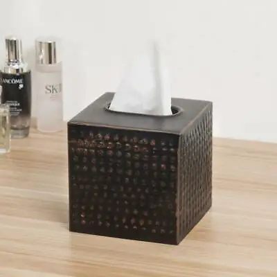 Vintage Hammered Brushed Bronze Metal Tissue Box Cover • $23.99