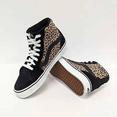 Vans Sk8-Hi Leopard Cheetah Print Black Suede Sneakers High Top Shoes Womens 6.5 • $21.99