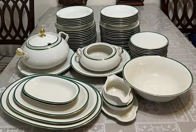 $350 • Buy Eschenbach Bavaria Germany Gold/Green Rim Rare Collectible Vintage Dinner Set 60