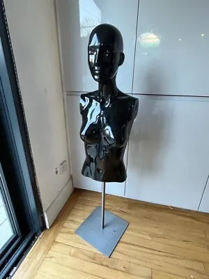 Half Form Female Mannequin Display Dummy Torso & Head On Stand Black No Arms • £95