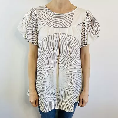 Nevenka Size 10 White Top Long Line Geometric Pattern Luxury Australian Designer • $79