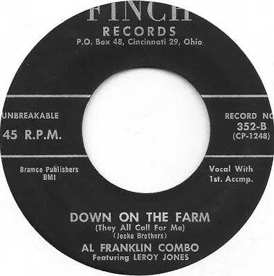 AL FRANKLIN COMBO Down On The Farm On Finch Jump Blues R&B Rocker 45 HEAR • $35