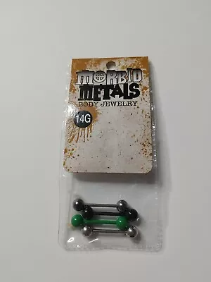 5 Pc 14G Morbid Metals Body Jewelry Tongue Nipple Ring Barbells Green Black • $15
