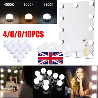 LED Vanity Lights For Mirror Hollywood Style Vanity Lights 4-10 Dimmable Bulbs • £7.86